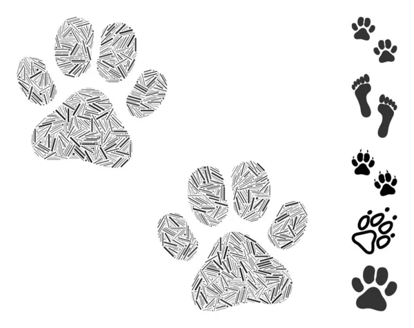 Hatch Collage Paw Huellas icono — Vector de stock