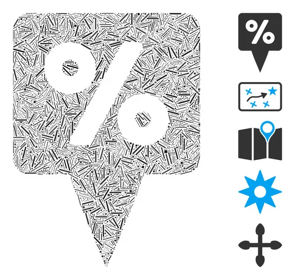 Icono de puntero de mapa de porcentaje de collage de línea — Vector de stock