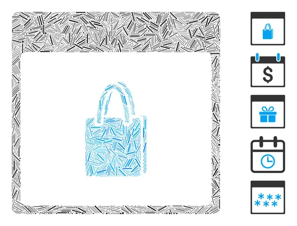 Dash Collage Shopping Bag Kalender Page Icon — Stockvector