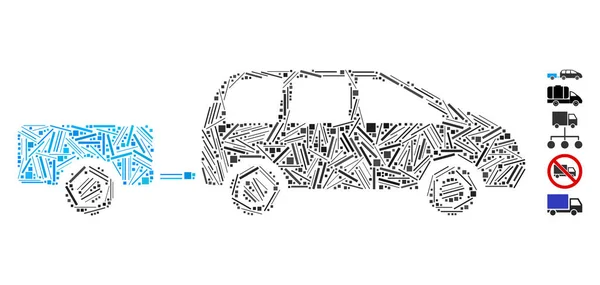 Linea collage auto rimorchio icona — Vettoriale Stock