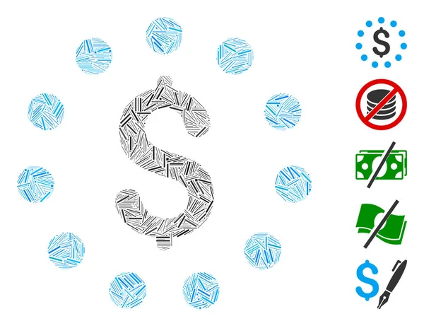 Line Collage Dollar Sign Pictogram — Stockvector