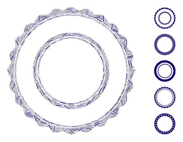 Icono de marco circular de doble roseta mosaico de línea — Vector de stock