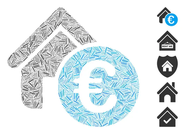 Dash Mozaïek Euro Huis Huur Pictogram — Stockvector