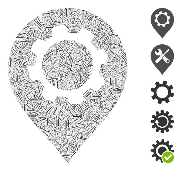 Hatch Collage Icono marcador de engranajes — Vector de stock
