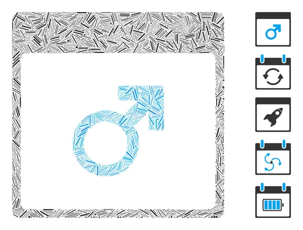 Línea Collage Marte Símbolo Masculino Calendario Icono de página — Vector de stock