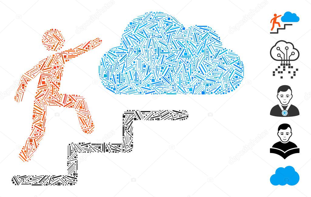 Line Collage Person Steps to Cloud Icon