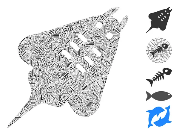 Línea de mosaico Stingray Fish Icono — Vector de stock