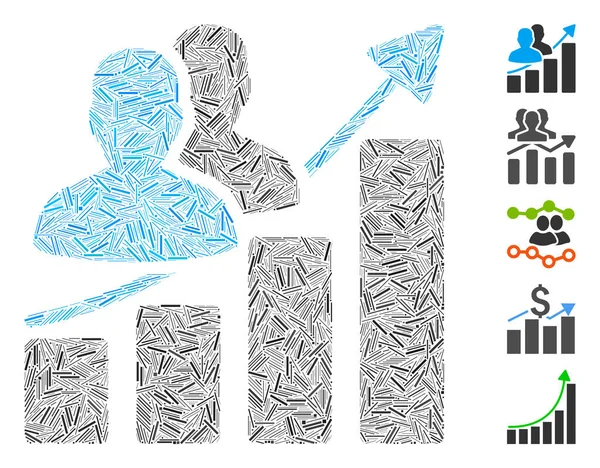 Traço Colagem Audiência Gráfico de barras de crescimento Ícone —  Vetores de Stock