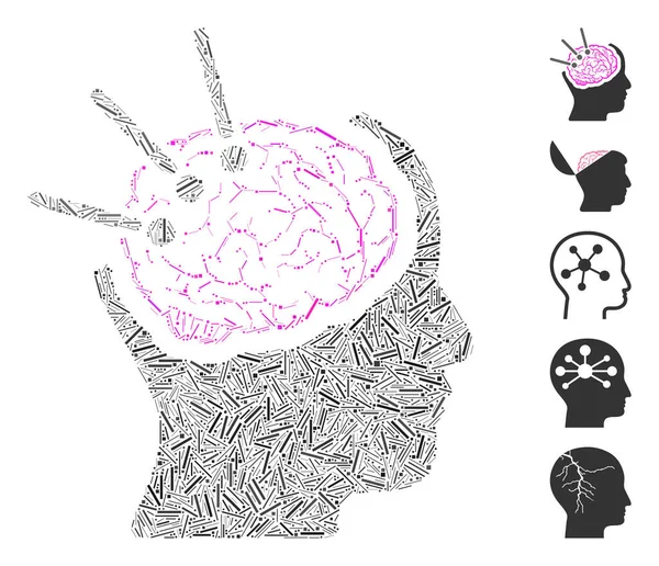Hatch mosaico cerebro autopsia icono — Vector de stock