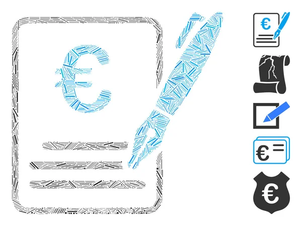 Hatch Collage Euro Contract handtekening pictogram — Stockvector