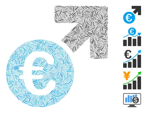 Dash Collage Icône de croissance Euro — Image vectorielle