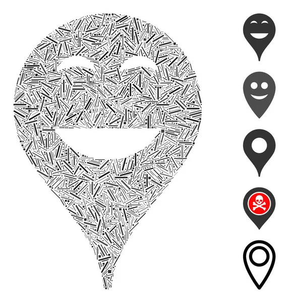 Línea Collage Happy Smiley mapa marcador icono — Vector de stock