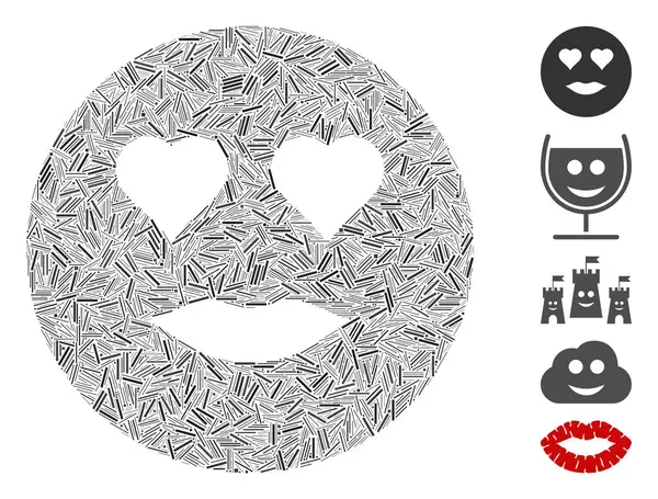 Línea Collage Lady Love Smiley Icono — Archivo Imágenes Vectoriales