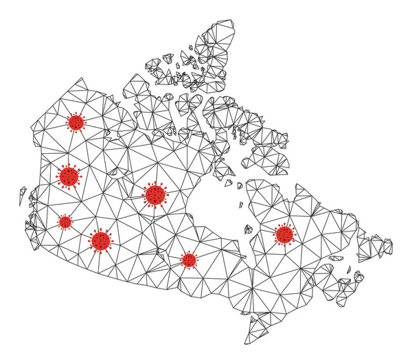 Malha Poligonal Mapa Canadá Com Centros Coronavírus Linhas Rede Abstratas — Vetor de Stock