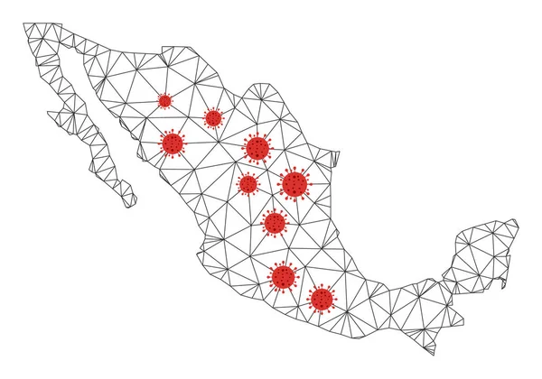Maille Polygonale Carte Mexique Avec Centres Coronavirus Des Lignes Filet — Image vectorielle