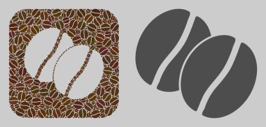 Kahve çekirdekli mozaik kahve çekirdekleri ve temel ikon. Mozaik kahve çekirdekleri kakao çekirdekleri ile tasarlanmıştır. Kahvehane illüstrasyonları için soyut vektör illüstrasyonları.