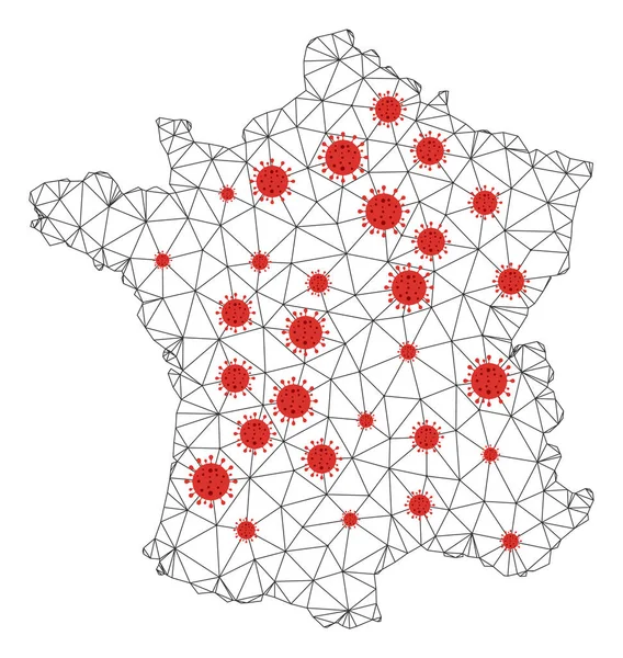 Карта Багатокутної Сітки Франції Центрами Коронавірусу Абстрактні Сітчасті Лінії Трикутники — стоковий вектор