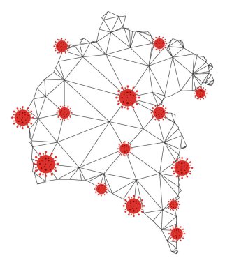 Coronavirus ile Çokgen 2D Örgü Vektörü Huelva Eyaleti Haritası
