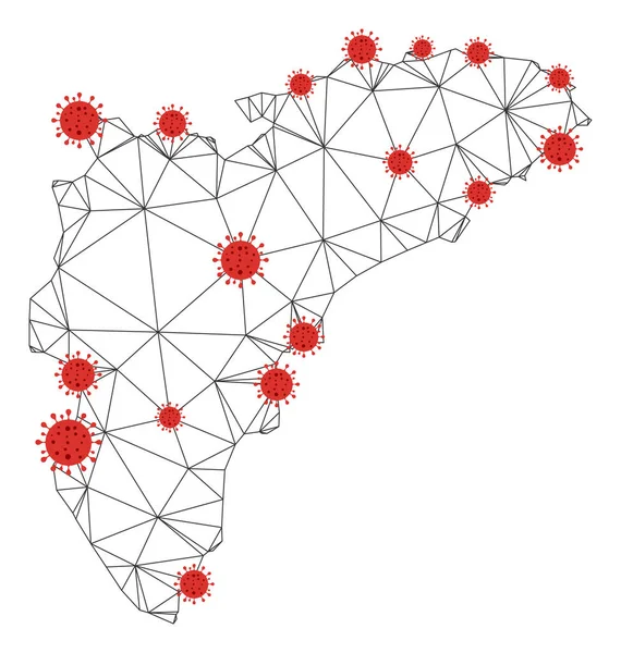 Карта провинции Аликанте с коронавирусом полигональной туши — стоковый вектор