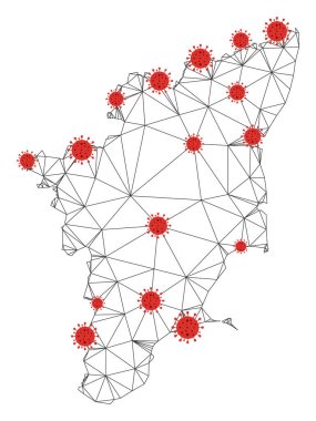 Coronavirus ile Çokgen Ağ Vektörü Tamil Nadu Durum Haritası