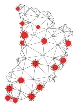 Coronavirus ile Çokgen 2D Ağlı Vektör Lleida Vilayeti Haritası