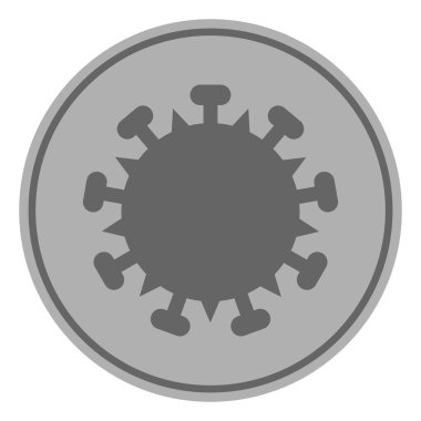 Vektör gümüş koronavirüs madeni para düz simgesi. Vektör pictograph biçimi, beyaz zemin üzerinde gümüş koronavirüs para simgesi olan düz bir semboldür..