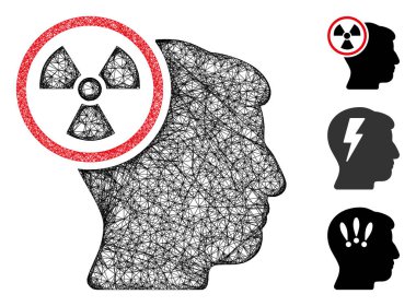 Atomik düşünceli baş çokgen ağ ikonu vektör illüstrasyonu. Model, atomik düşünen düz kafa simgesinden yaratılır. Üçgen ağı soyut atomik düşünen düz başlı model oluşturur.