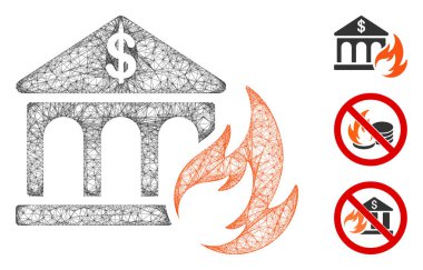 Ağ yakma faciası çokgen ağ 2d vektör illüstrasyonu. Model, banka yangını ikonuna dayanıyor. Üçgen örgüsü soyut banka yangını düz model..