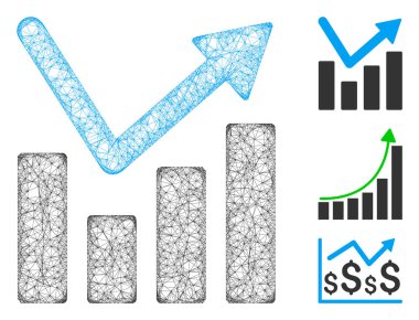 Örgü çizelgesi eğilimi çokgen ağ ikonu vektör illüstrasyonu. Leş modeli bar grafiği düz simgesine dayanır. Üçgen ağ soyut bar çizelgesi eğilimi düz model oluşturur.