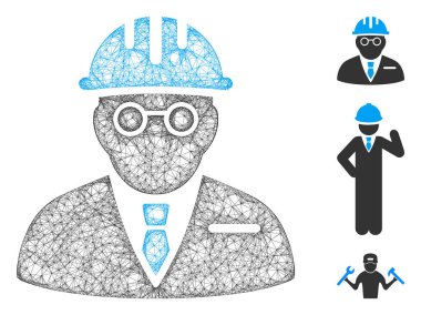 Ağ körü mühendis çokgen ağ 2d vektör çizimi. Leş modeli, kör mühendis düz simgesine dayanır. Üçgen örgüsü soyut kör mühendis düz gövdesi oluşturur..