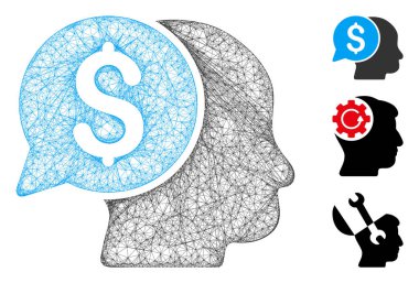 Ağ işi fikri çokgen ağ ikonu çizimi. Model, iş fikri düz simgesine dayanır. Üçgen ağı soyut iş fikri düz model oluşturur.