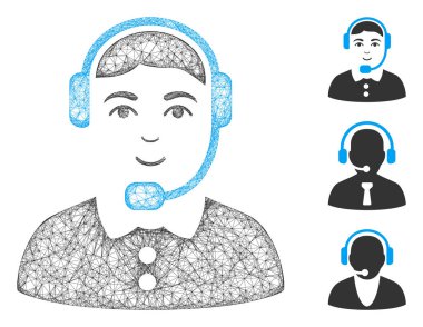 Ağ çağrı merkezi operatörü çokgen web vektör çizimi. Carcass modeli çağrı merkezi operatörünün düz simgesine dayanır. Üçgen örgüsü soyut çağrı merkezi operatörü düz model oluşturur.