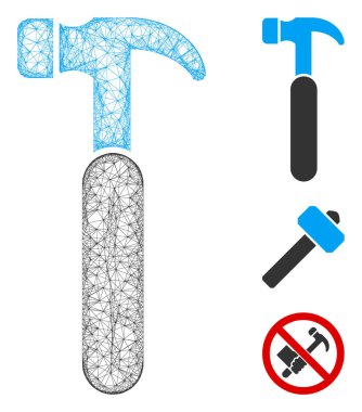 Örgü pençeli çekiç, çokgen ağ 2d vektör çizimi. Leş modeli, çatallı çekiç yassı ikonuna dayanıyor. Üçgen ağı soyut pençe çekiç düz modelini oluşturur.