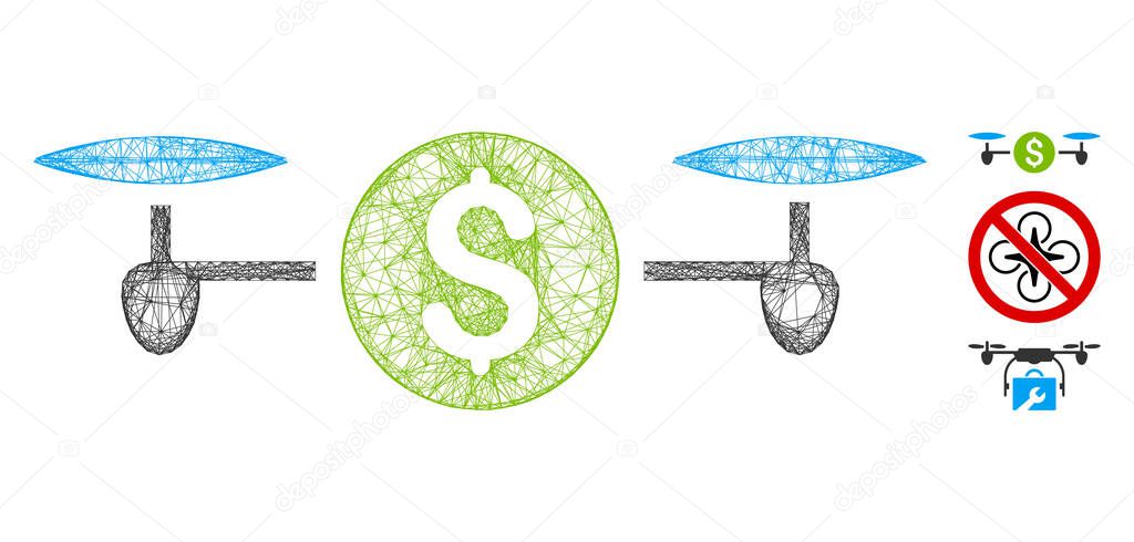 Mesh aircopter payment polygonal web icon vector illustration. Abstraction is based on aircopter payment flat icon. Triangle mesh forms abstract aircopter payment flat carcass.