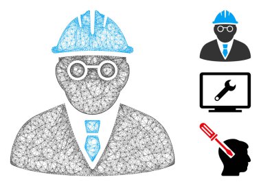 Ağ akıllı mühendis çokgen ağ 2d vektör çizimi. Leş modeli akıllı mühendis düz simgesine dayanır. Üçgen ağ soyut akıllı mühendis düz model oluşturur.