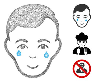 Ağlayan adam çokgen ağ 2d vektör çizimi ile karşı karşıya. Soyutlama ağlayan adamın düz yüz simgesine dayanır. Üçgen ağ, soyut ağlayan adam yüzü düz bir leşe dönüşür..