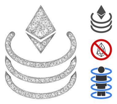 Örgü Ethereum portalı çokgen ağ ikonu vektör illüstrasyonu. Model, Ethereum portal düz simgesine dayanır. Üçgen örgüsü soyut Ethereum portal düz gövde oluşturur.