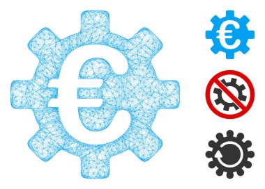 Ağ Euro makineleri çokgen ağ ikonu vektör illüstrasyonu. Carcass modeli Avrupa makinelerinin vites düz simgesine dayanır. Üçgen ağı soyut Avro makineleri dişli düz gövde oluşturur.