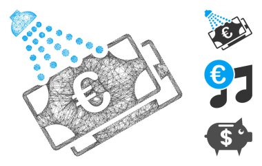 Ağ Euro para çamaşır yıkama çokgen ağ ikonu vektör illüstrasyonu. Leş modeli, Euro paralı çamaşır yıkama ikonuna dayanıyor. Üçgen ağ, soyut Euro para çamaşırhanesi düz model oluşturur.