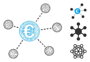 Ağ Euro sanal linkleri çokgen ağ 2d vektör illüstrasyonu. Model, Avrupa sanal linkleri düz simgesine dayanmaktadır. Üçgen ağ soyut Euro sanal linkleri düz model oluşturur.