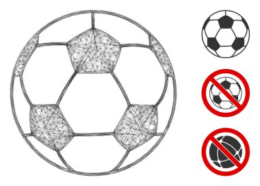 Ağlı futbol topu çokgen ağ ikonu vektör illüstrasyonu. Leş maketi futbol topu düz ikonuna dayanır. Üçgen ağ soyut futbol topu düz leşi oluşturur.