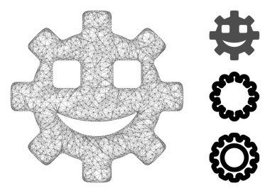 Ağlı mutlu servis teçhizatı, çokgen ağ ikonu vektör illüstrasyonu. Carcass modeli mutlu servis teçhizatına dayanır gülen düz simge.