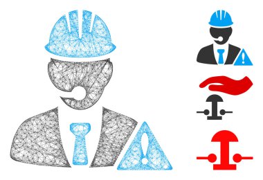 Ağ endüstriyel acil durum operatörü çokgen ağ ikonu vektör çizimi. Leş modeli endüstriyel acil durum operatörü düz simgesine dayanır..