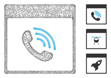 Ağ telefon çağrısı takvim sayfası çokgen web ikonu vektör illüstrasyonu. Model, telefon çağrısı takvimindeki düz sayfa simgesinden oluşturulmuştur. Üçgen ağı soyut telefon çağrısı takvimi düz modeli oluşturur.
