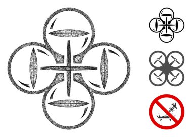 Örgü dörtgen uçuş çokgen ağ ikonu vektör illüstrasyonu. Carcass modeli Quadcopter Flight Düz simgesinden oluşturulur. Üçgen örgü, soyut kuadkopter düz gövde oluşturur..