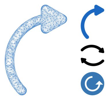 Örgü sağa çokgen ağ 2d vektör illüstrasyonunu döndür. Leş maketi sağ düz simgeye dayanır. Üçgen ağı soyut bir şekil alır ve sağ düz gövdeyi döndürür.
