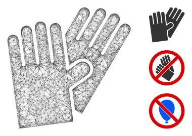 Ağlı lastik eldivenler çokgen ağ 2d vektör çizimi. Leş modeli lastik eldivenlerin düz simgesine dayanır. Üçgen ağ, soyut lastik eldivenler, düz model..