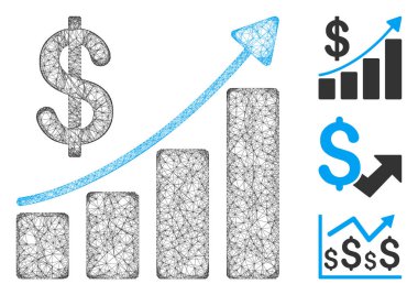 Ağ satış artışı çokgen web 2d vektör illüstrasyonu. Carcass modeli, satış büyüme düzlüğü simgesinden yaratılır. Üçgen Ağı soyut satış büyümesi düz leşi oluşturur.