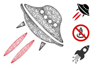 Ağ UFO çokgen ağ vektör illüstrasyonunu başlatır. Soyutlama UFO başlangıç düz simgesine dayanır. Üçgen ağ formları soyut UFO düz bir iskelet başlatır.