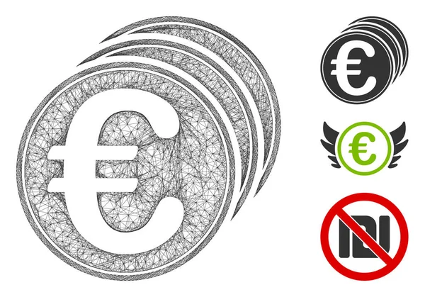 Mesh Euro Монети Багатокутної Веб Іконної Ілюстрації Модель Заснована Пласкій — стоковий вектор